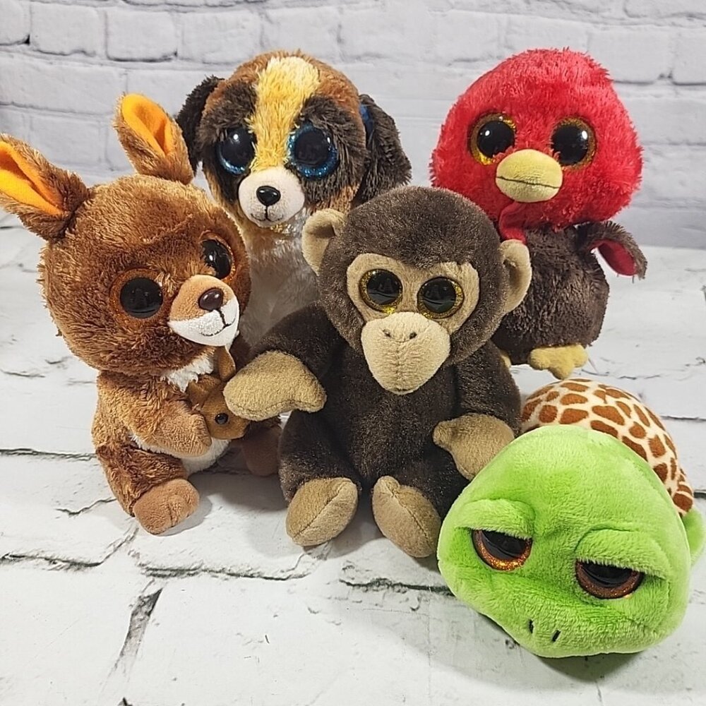 Beanie Boo Plush Stuffed Animals Lot of 5‎ Turtle Kangaroo Monkey 6"